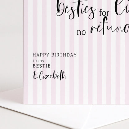 Personalised Bestie Birthday Card, Besties For Life No Refunds, Funny Best Friend Birthday Card, Custom Name Card For Her