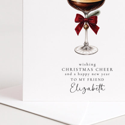 Personalised Friend Christmas Card, Espresso Martini Cocktail Card, Wishing Christmas Cheer Card, Custom Name Card
