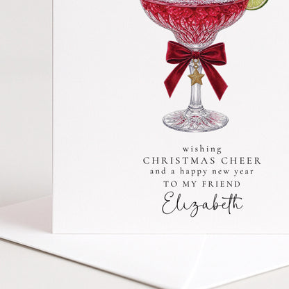 Personalised Friend Christmas Card, Cranberry Margarita Cocktail Card, Wishing Christmas Cheer Card, Custom Name Card