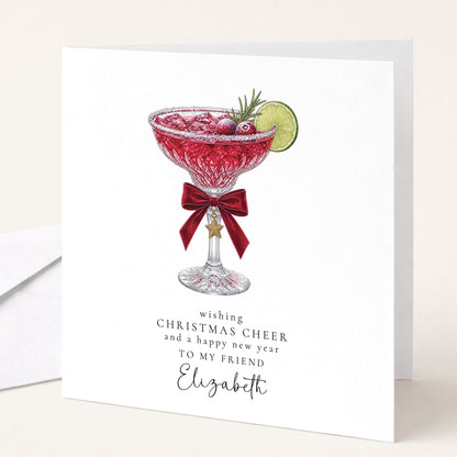 Personalised Friend Christmas Card, Cranberry Margarita Cocktail Card, Wishing Christmas Cheer Card, Custom Name Card