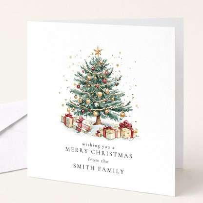 Personalised Family Christmas Card Multipack, Christmas Tree Design, Pack of 5 10 15 20 25 30 Cards, Custom Family Name