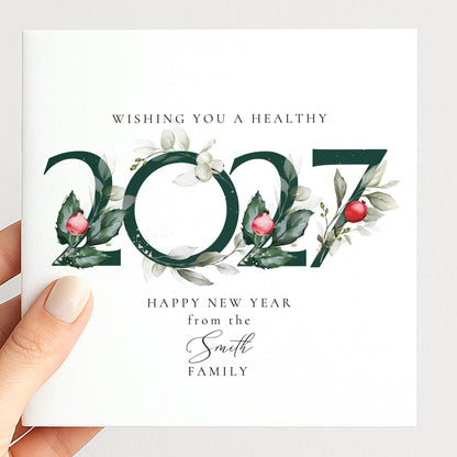 Personalised Family Christmas Card Multipack, 2027 Wreath Design, Pack of 5 10 15 20 25 30 Cards, Custom Family Name