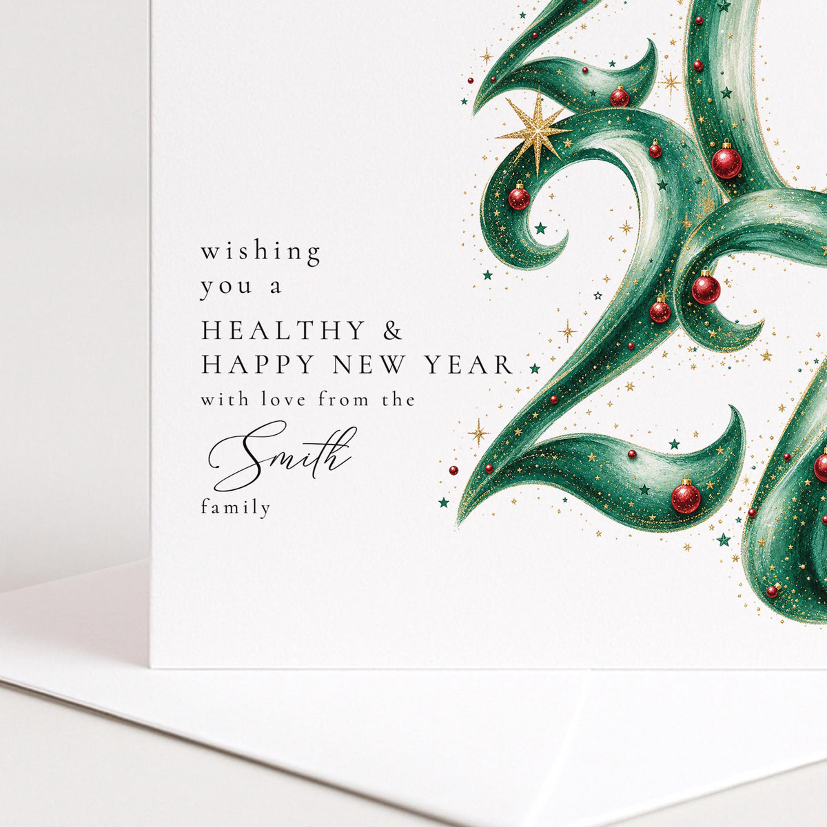 Personalised Family Christmas Card Multipack, 2027 Ornate Script Design, Pack of 5 10 15 20 25 30 Cards, Custom Family Name