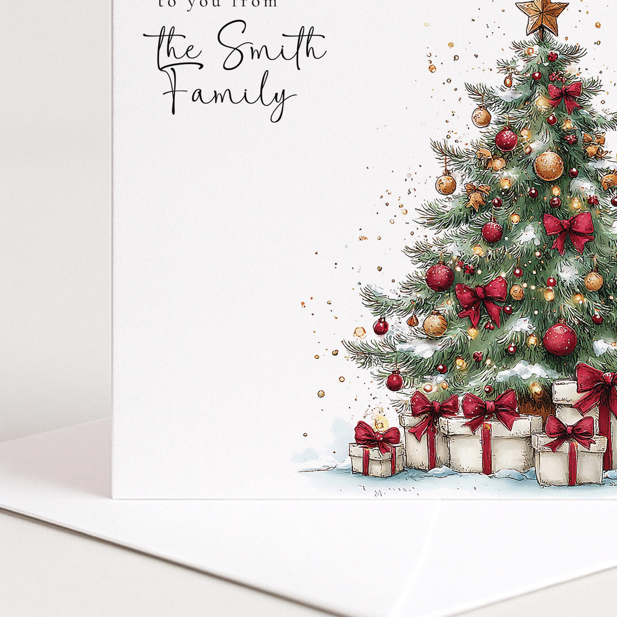 Personalised Family Christmas Card Multipack, Very Happy Christmas Tree Design, Pack of 5 10 15 20 25 30 Cards, Custom Family Name