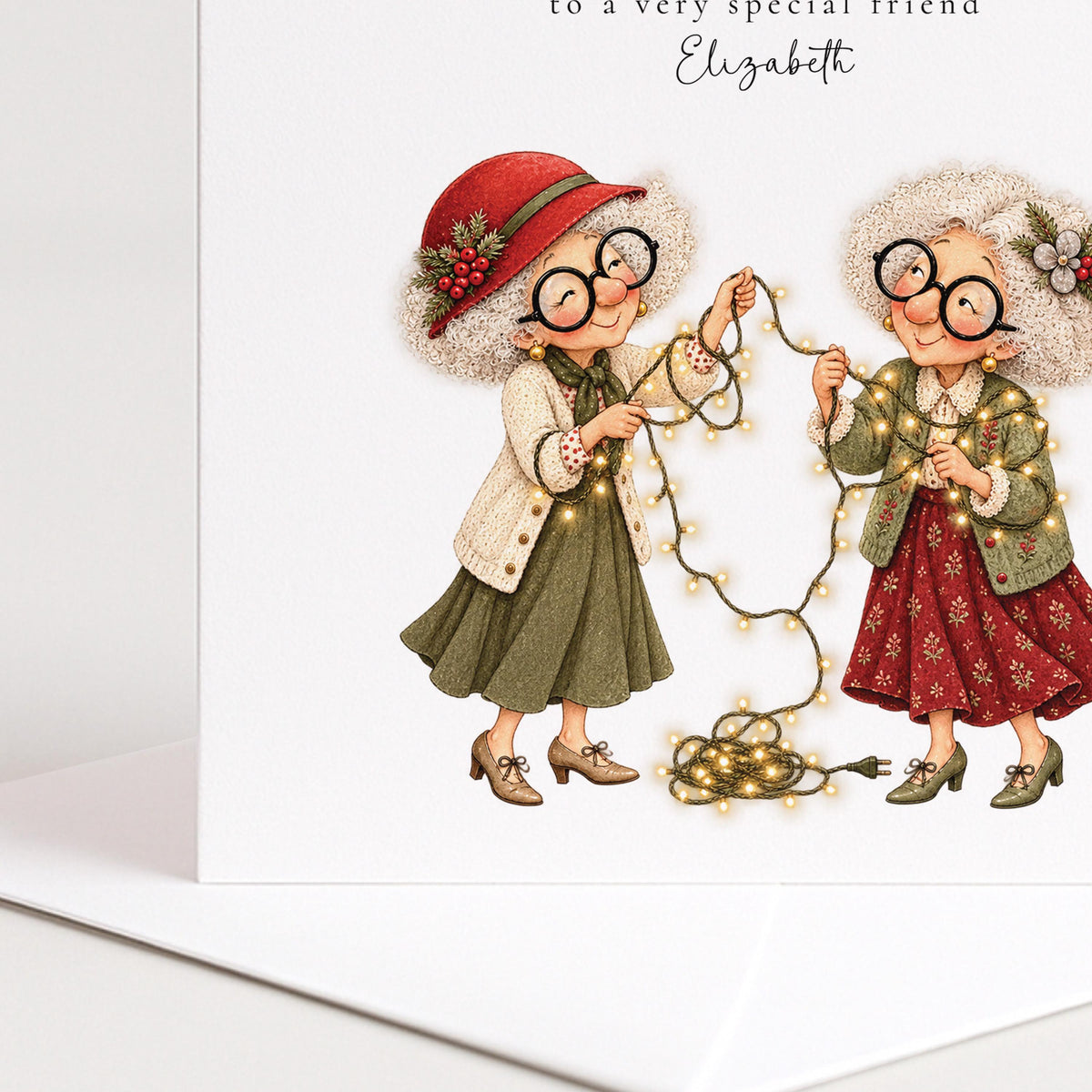 Personalised Best Friend Christmas Card, Friends For Life Tangled Lights Card, Custom Name Christmas Card