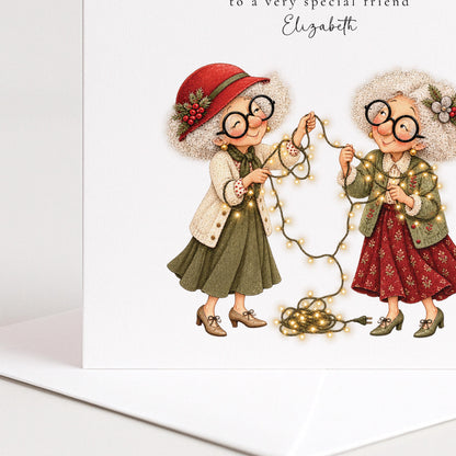 Personalised Best Friend Christmas Card, Friends For Life Tangled Lights Card, Custom Name Christmas Card