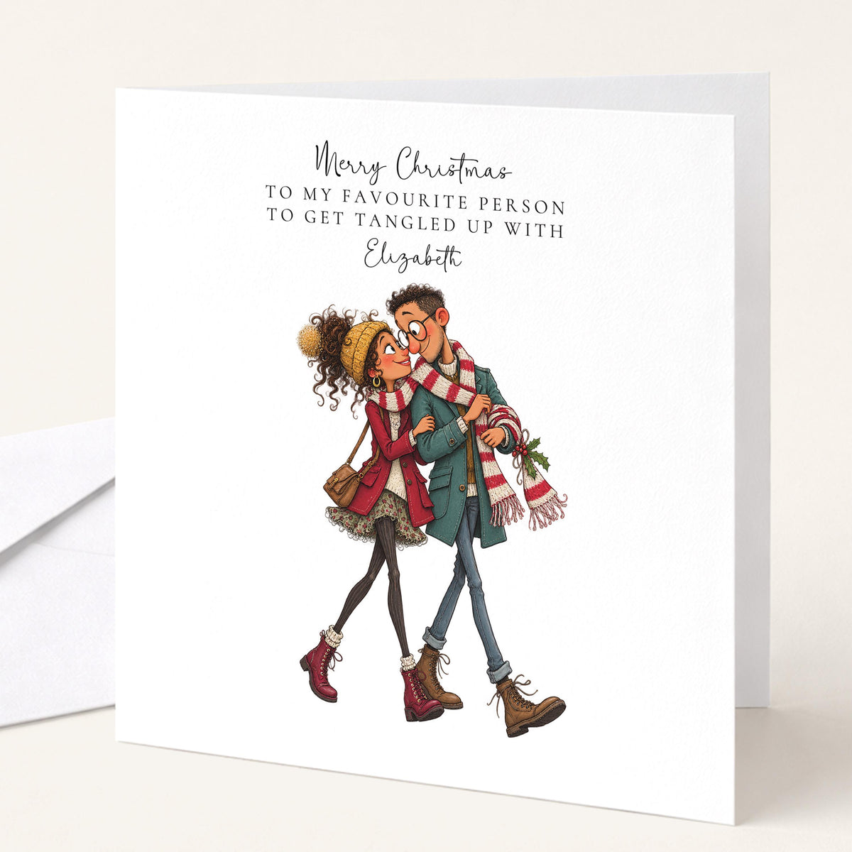 Personalised Partner Christmas Card, Favourite Person To Get Tangled Up With, Custom Name Card