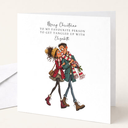 Personalised Partner Christmas Card, Favourite Person To Get Tangled Up With, Custom Name Card