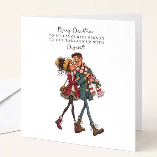 Personalised Partner Christmas Card, Favourite Person To Get Tangled Up With, Custom Name Card
