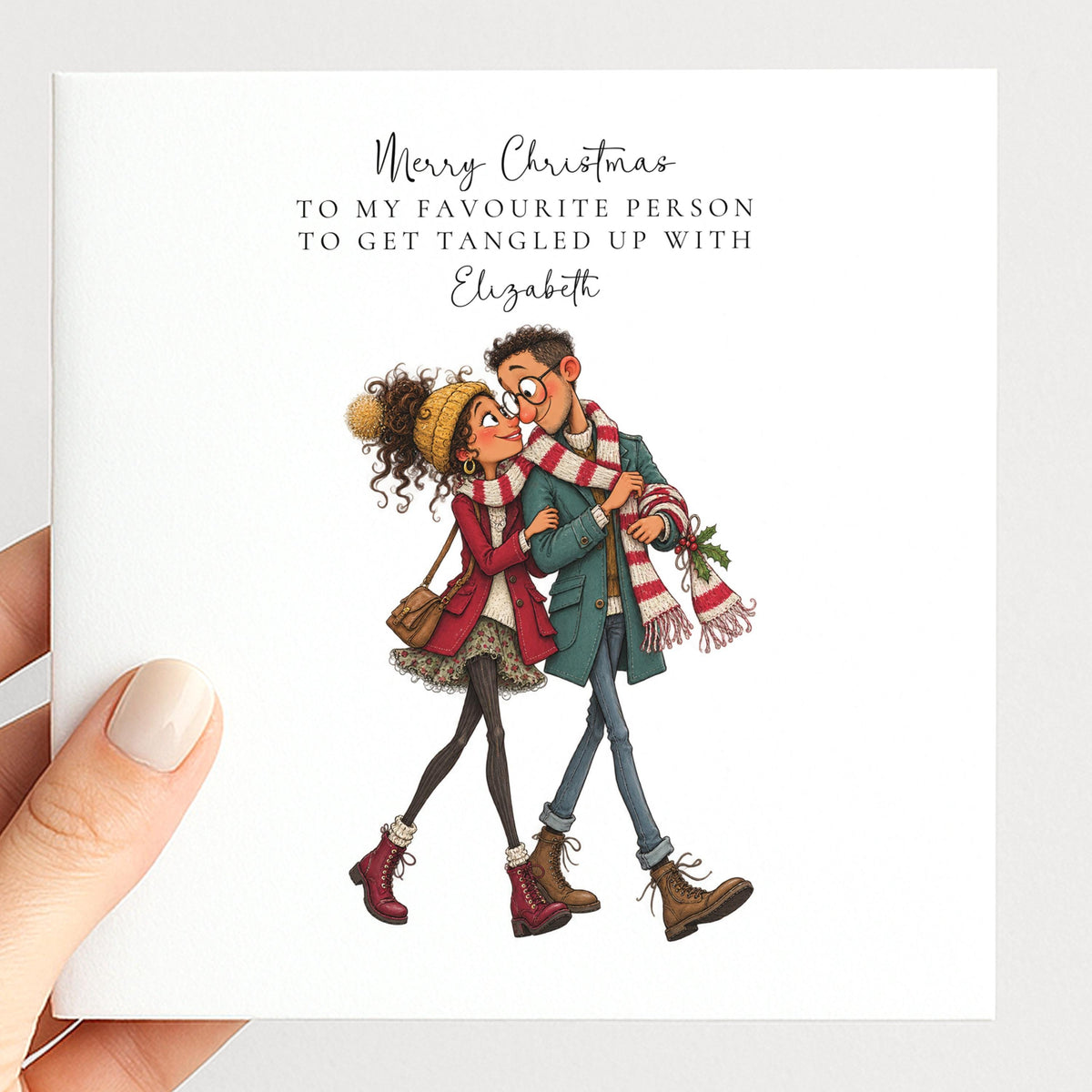 Personalised Partner Christmas Card, Favourite Person To Get Tangled Up With, Custom Name Card