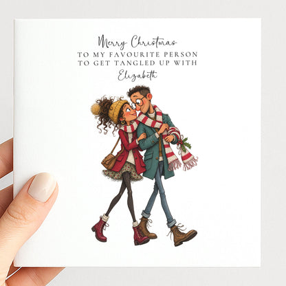 Personalised Partner Christmas Card, Favourite Person To Get Tangled Up With, Custom Name Card
