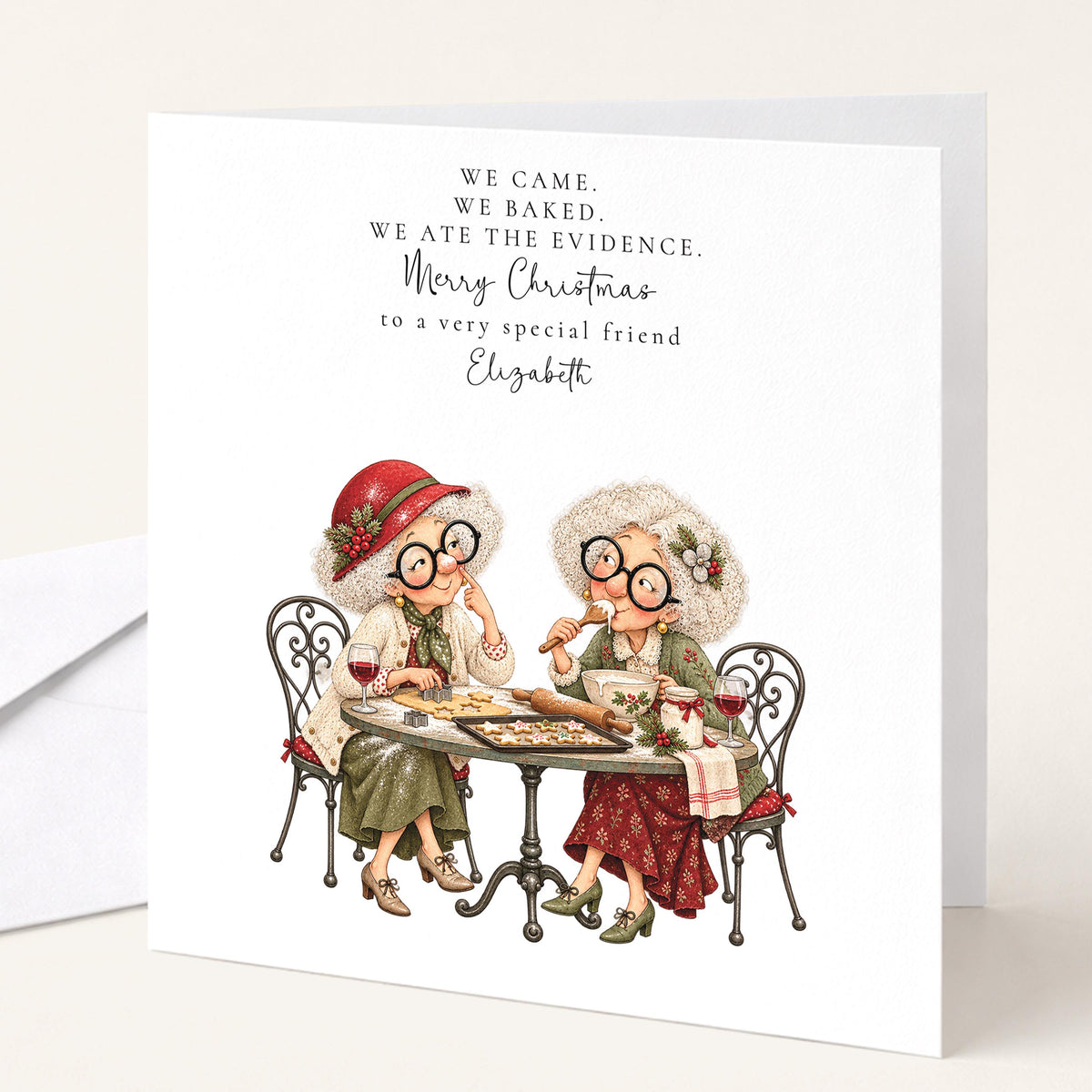 Personalised Best Friend Christmas Card, We Baked We Ate The Evidence, Funny Custom Name Card