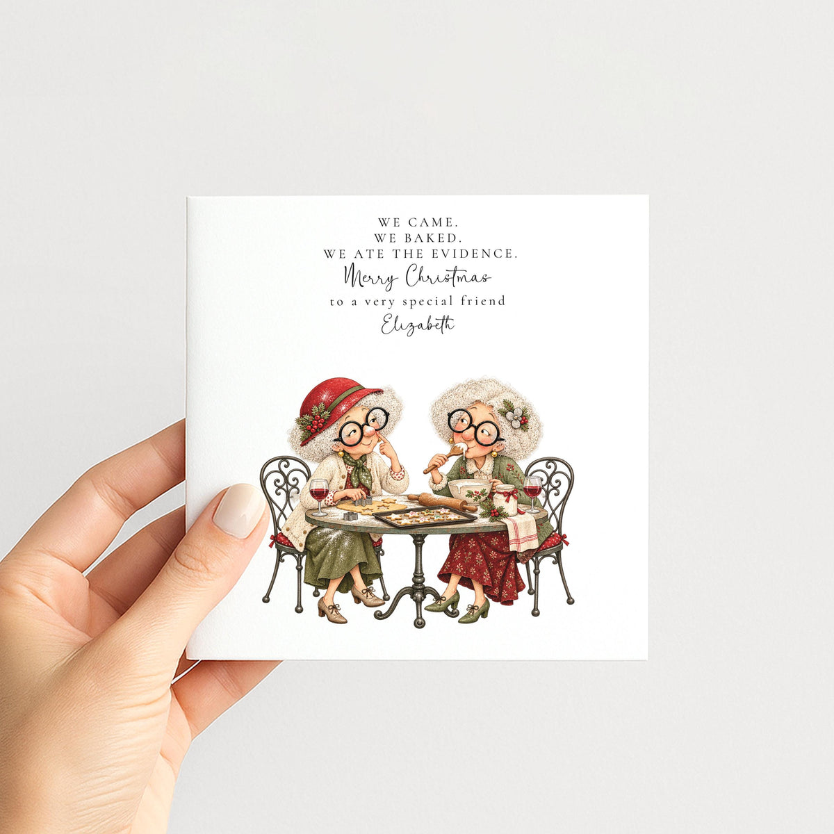 Personalised Best Friend Christmas Card, We Baked We Ate The Evidence, Funny Custom Name Card