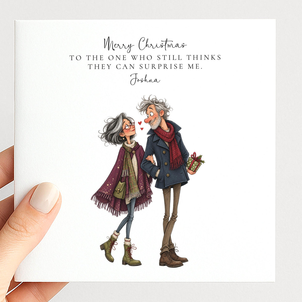 Personalised Husband Christmas Card, Still Thinks He Can Surprise Me, Funny Custom Name Card