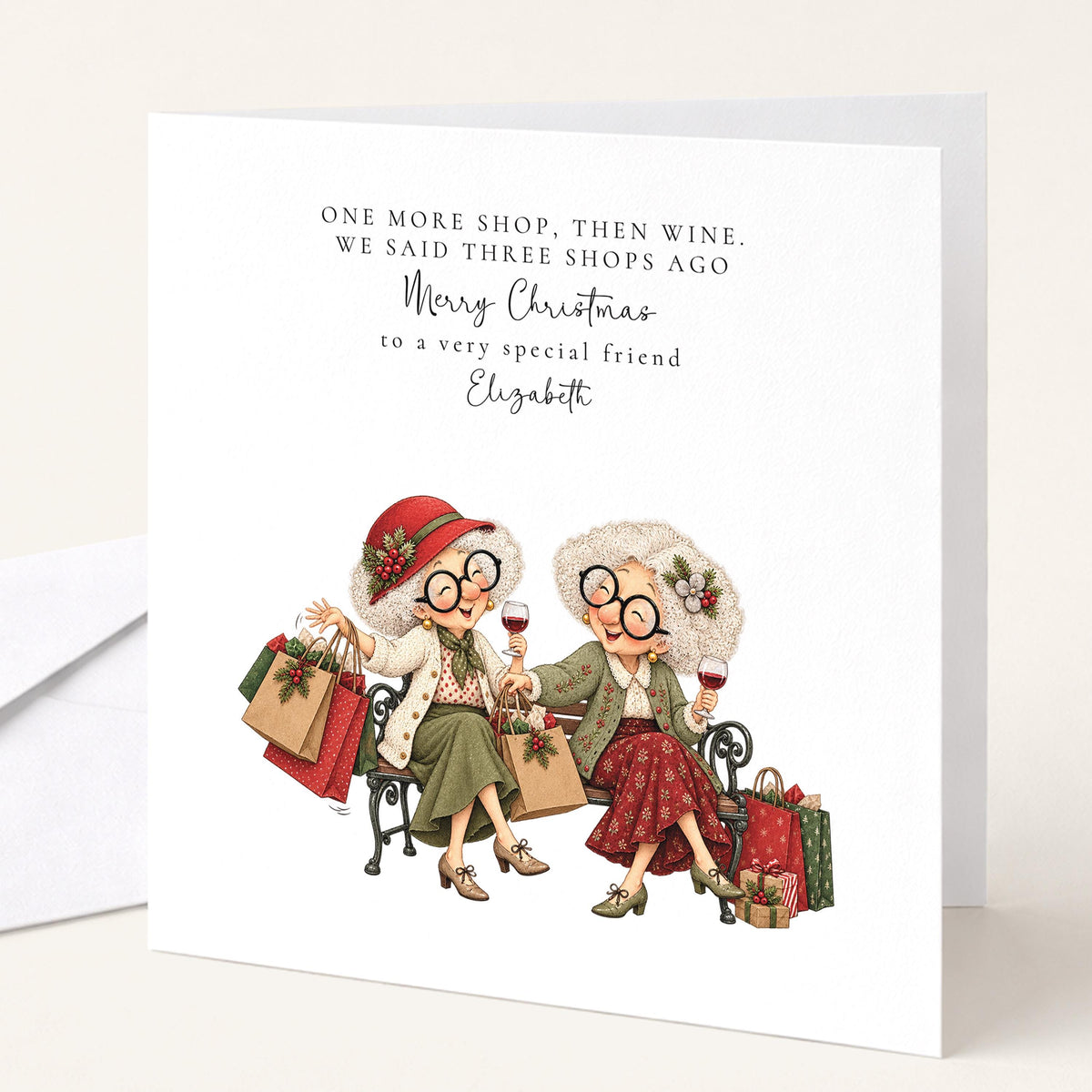 Personalised Best Friend Christmas Card, One More Shop Then Wine, Funny Custom Name Card