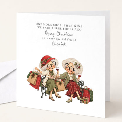 Personalised Best Friend Christmas Card, One More Shop Then Wine, Funny Custom Name Card