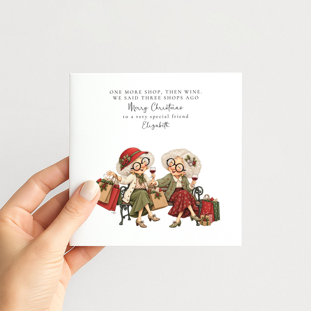 Personalised Best Friend Christmas Card, One More Shop Then Wine, Funny Custom Name Card