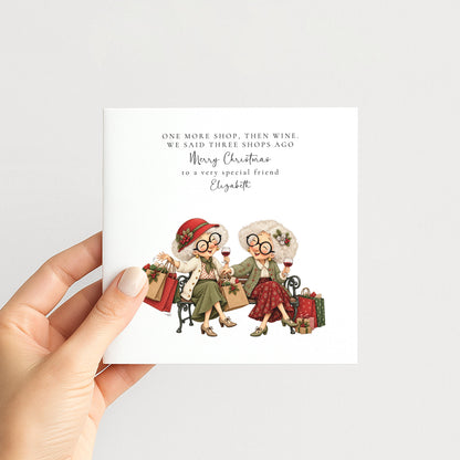 Personalised Best Friend Christmas Card, One More Shop Then Wine, Funny Custom Name Card
