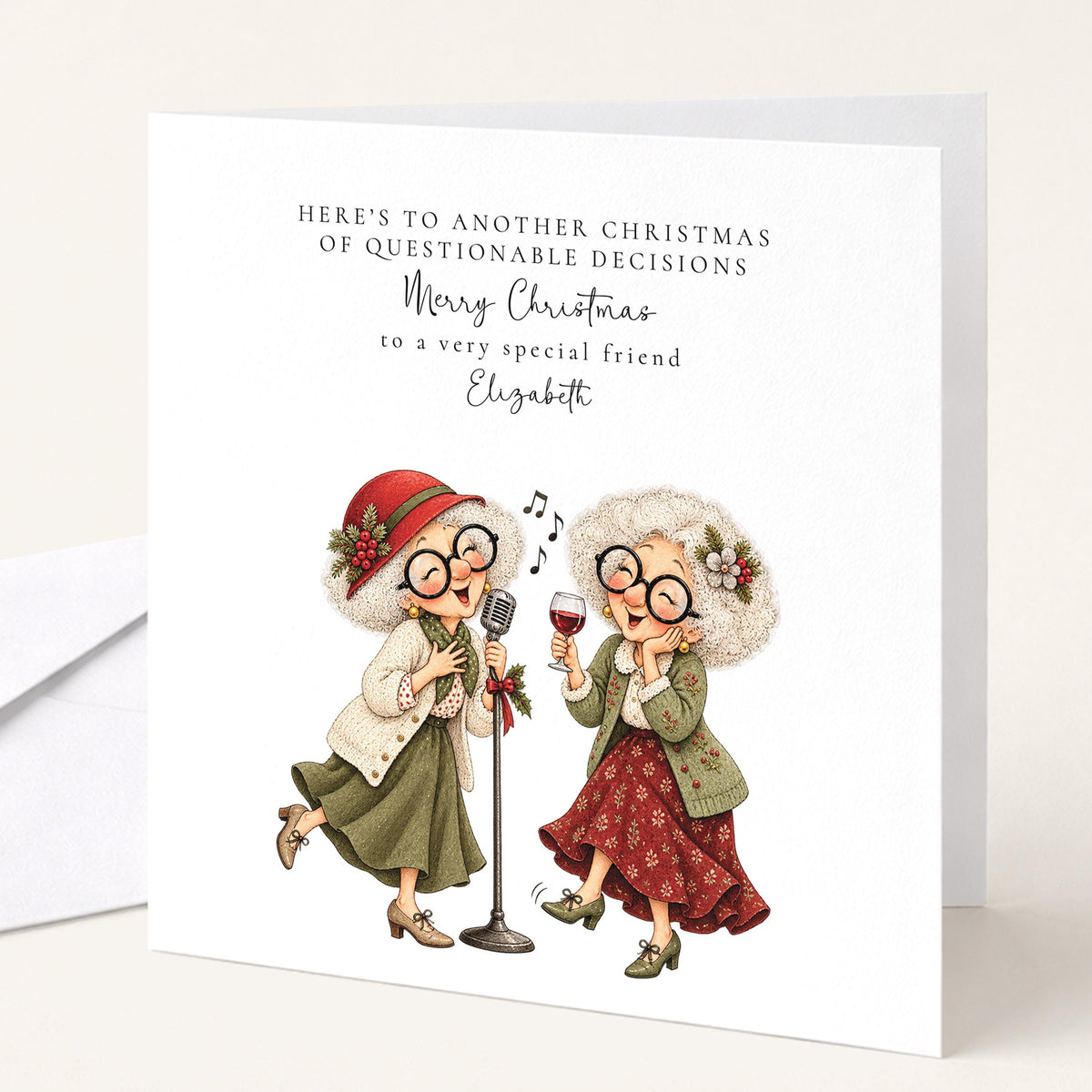 Personalised Best Friend Christmas Card, Questionable Decisions Funny Christmas Card, Custom Name Card