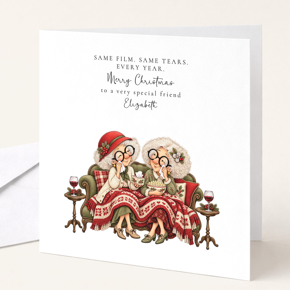 Personalised Best Friend Christmas Card, Same Film Same Tears Every Year, Custom Name Card