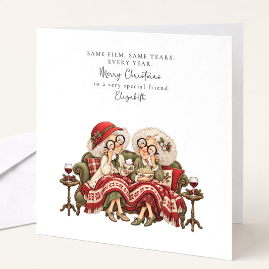 Personalised Best Friend Christmas Card, Same Film Same Tears Every Year, Custom Name Card