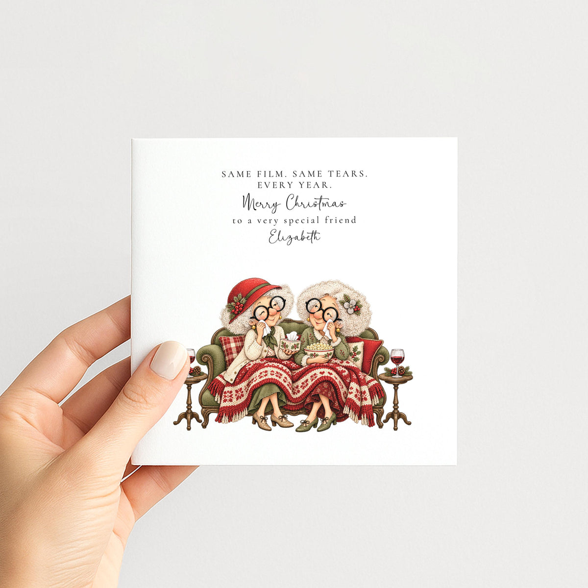 Personalised Best Friend Christmas Card, Same Film Same Tears Every Year, Custom Name Card