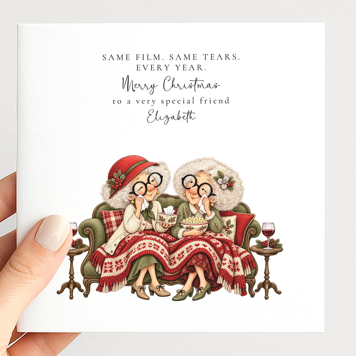 Personalised Best Friend Christmas Card, Same Film Same Tears Every Year, Custom Name Card