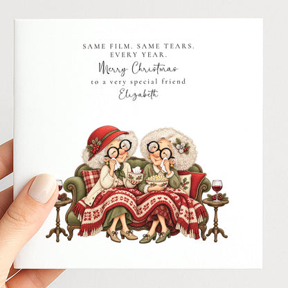 Personalised Best Friend Christmas Card, Same Film Same Tears Every Year, Custom Name Card