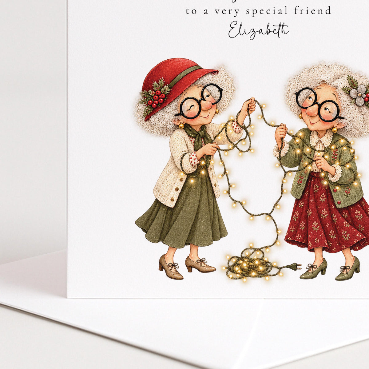 Personalised Best Friend Christmas Card, No Untangling Us Now Fairy Lights Card, Custom Name Card