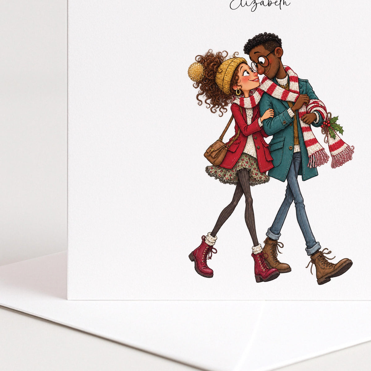 Personalised Partner Christmas Card, Tangled Up With You, Black Couple Custom Name Card