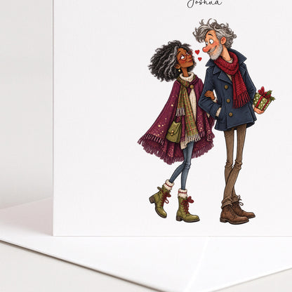 Personalised Husband Christmas Card, Still Thinks He Can Surprise Me, Black Couple Custom Name