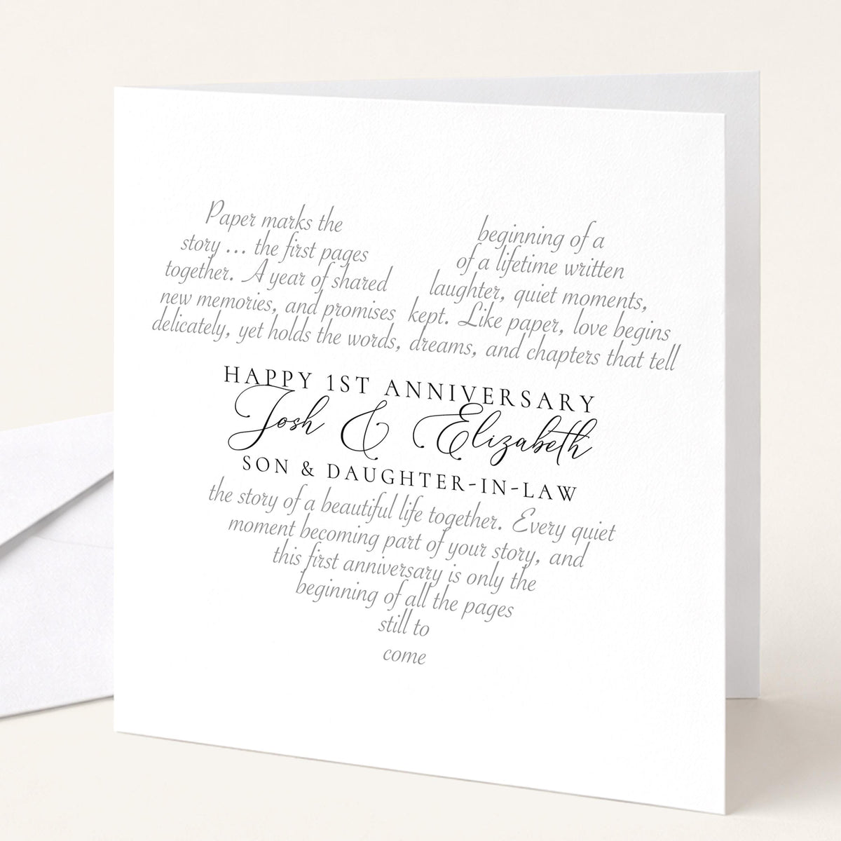Personalised 1st Anniversary Card Son and Daughter-in-Law, First Anniversary Card From Parents, Paper Anniversary Card Couple