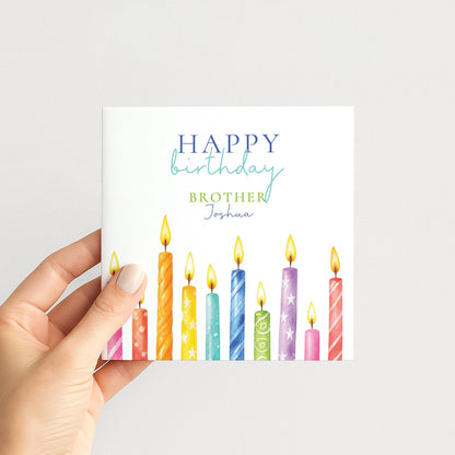 Brother Birthday Card, Happy Birthday Sibling Card with Candles, Personalised Birthday Card for HIm