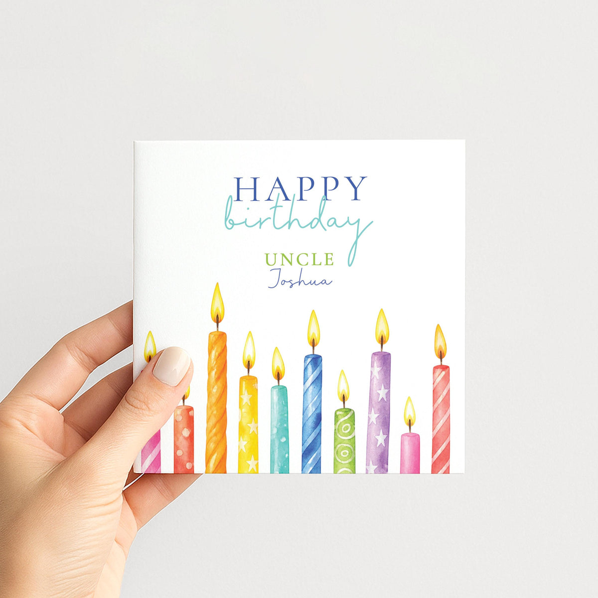 Uncle Birthday Card, Happy Birthday Family Card with Candles, Personalised Birthday Card for HIm