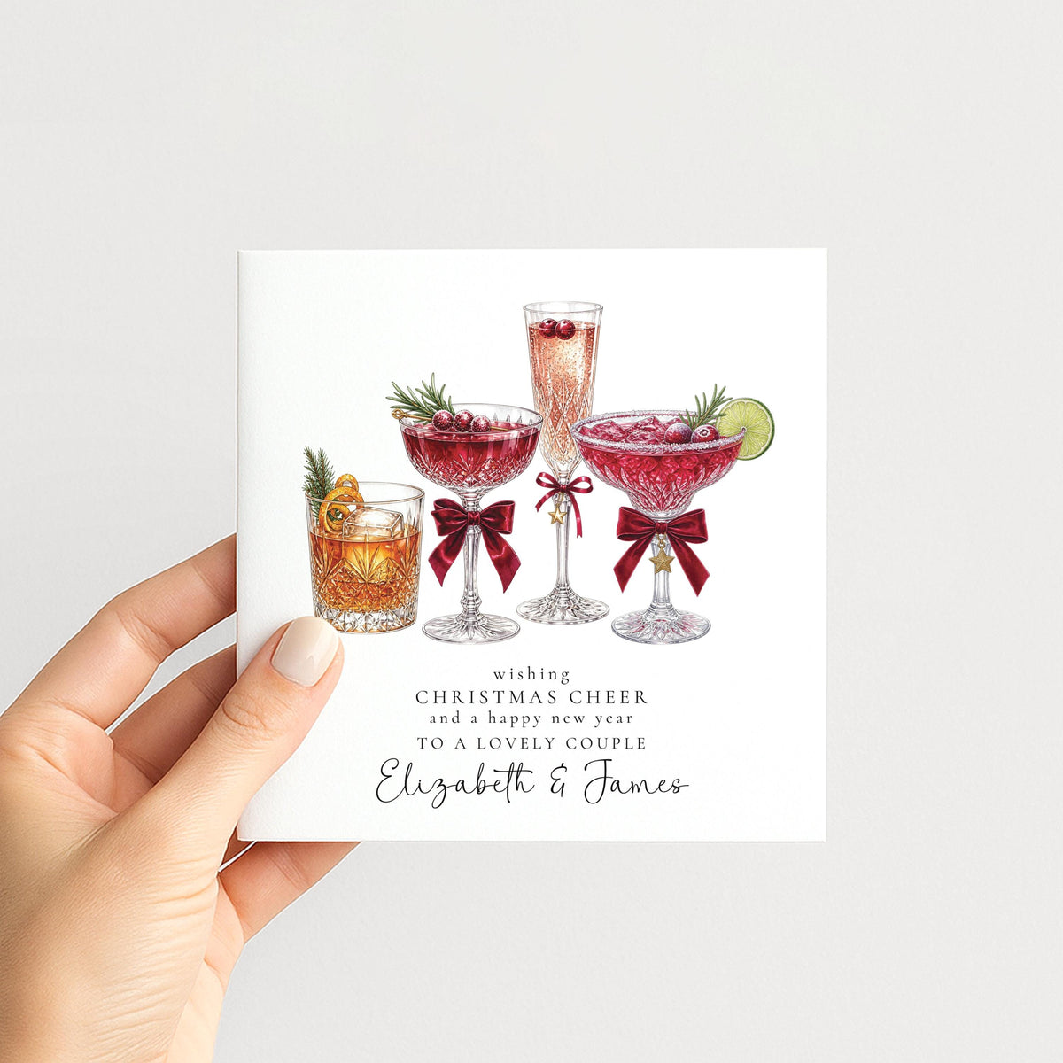 Personalised Christmas Cheer Card for a lovely couple with Names UK Festive Drinks