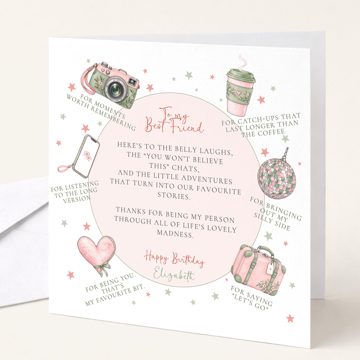 Personalised Best Friend Birthday Card, Heartfelt Funny Poem Card, Custom Name Card For Her