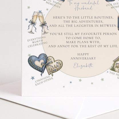 Personalised Husband Anniversary Card, Little Routines Poem, Custom Name Romantic Anniversary Card
