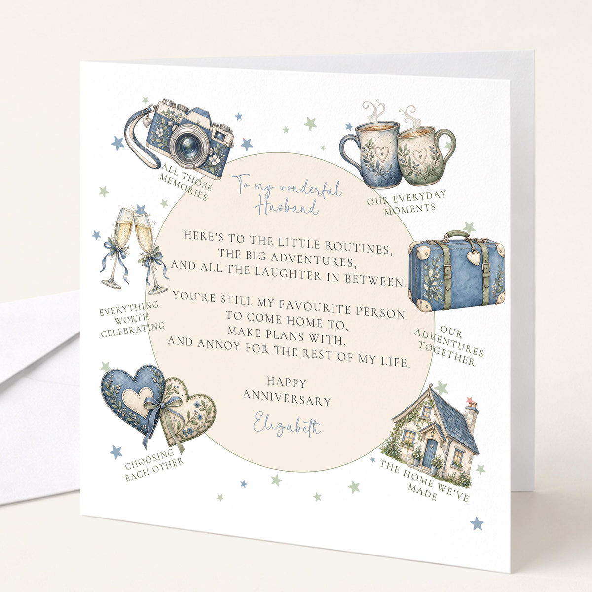 Personalised Husband Anniversary Card, Little Routines Poem, Custom Name Romantic Anniversary Card