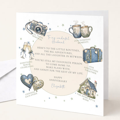 Personalised Husband Anniversary Card, Little Routines Poem, Custom Name Romantic Anniversary Card