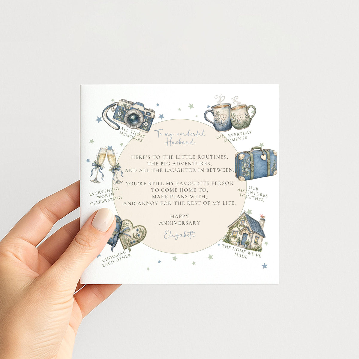 Personalised Husband Anniversary Card, Little Routines Poem, Custom Name Romantic Anniversary Card