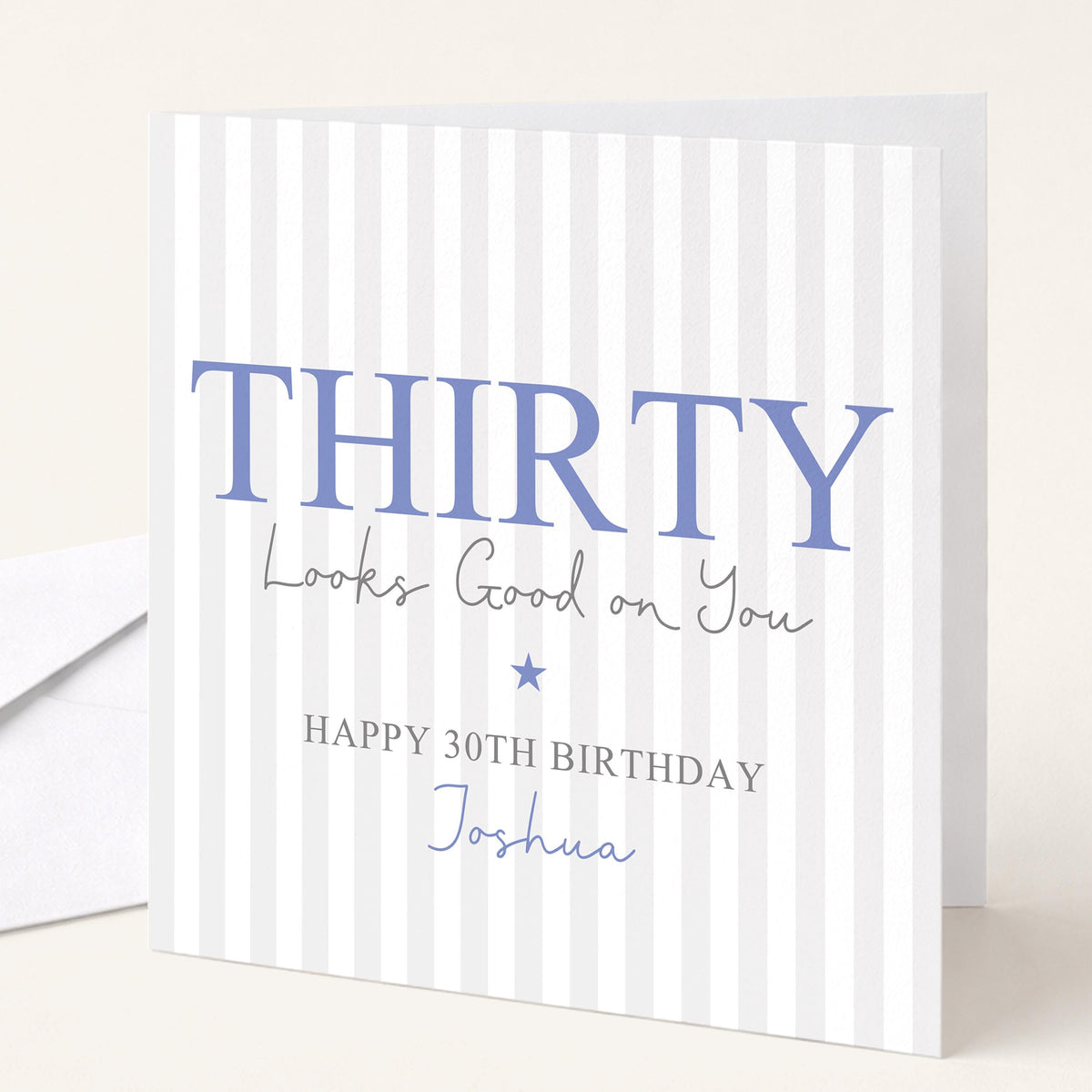 Personalised 30th Custom Name Birthday Card for HIm, Thirty Greeting Card, Personalised 30th Birthday Blue Gift