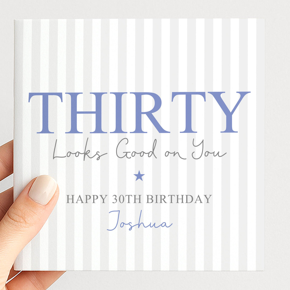 Personalised 30th Custom Name Birthday Card for HIm, Thirty Greeting Card, Personalised 30th Birthday Blue Gift