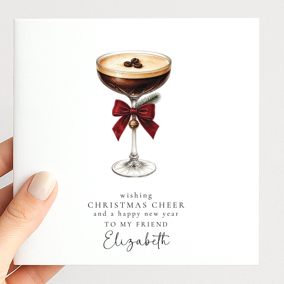 Personalised Friend Christmas Card, Espresso Martini Cocktail Card, Wishing Christmas Cheer Card, Custom Name Card