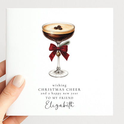 Personalised Friend Christmas Card, Espresso Martini Cocktail Card, Wishing Christmas Cheer Card, Custom Name Card