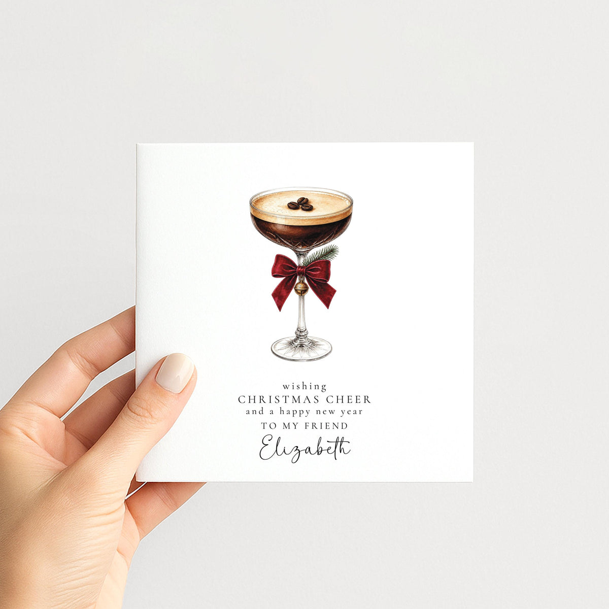 Personalised Friend Christmas Card, Espresso Martini Cocktail Card, Wishing Christmas Cheer Card, Custom Name Card