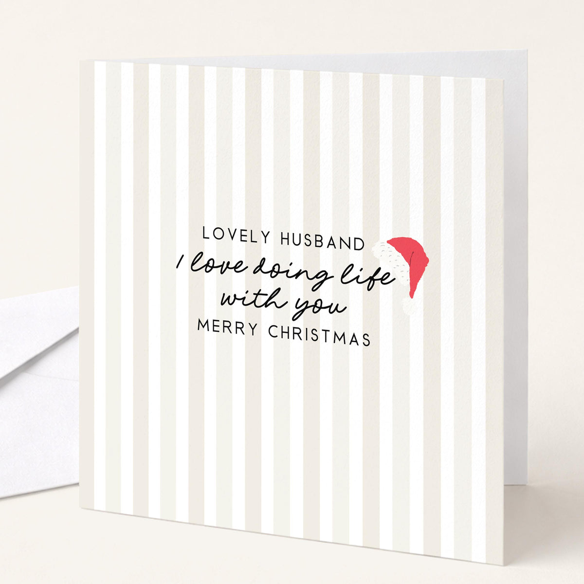 Husband Christmas Card, I Love Doing Life With You, Santa Hat Striped Christmas Card