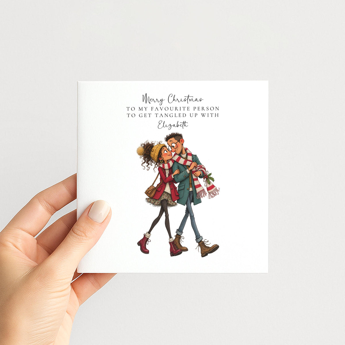Personalised Partner Christmas Card, Favourite Person To Get Tangled Up With, Custom Name Card