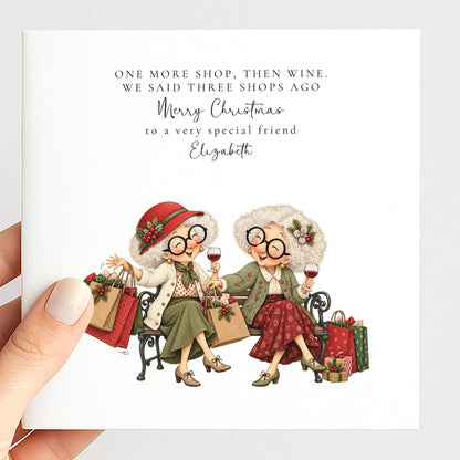 Personalised Best Friend Christmas Card, One More Shop Then Wine, Funny Custom Name Card
