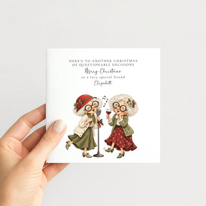 Personalised Best Friend Christmas Card, Questionable Decisions Funny Christmas Card, Custom Name Card