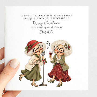 Personalised Best Friend Christmas Card, Questionable Decisions Funny Christmas Card, Custom Name Card